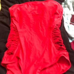 Red one piece bathing suit
